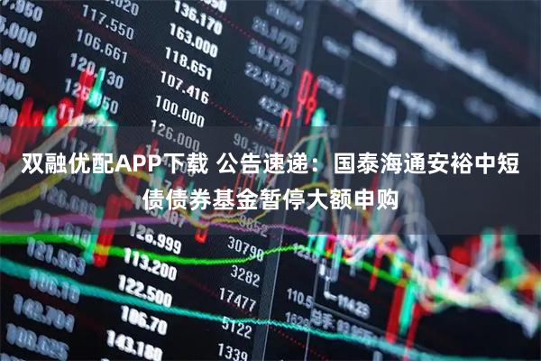 双融优配APP下载 公告速递：国泰海通安裕中短债债券基金暂停大额申购